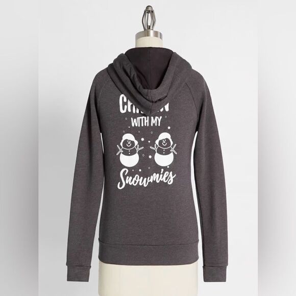 Modcloth Next Level Apparel Gray Zip Up Hoodie Snowman Holiday Design L NWOT - Picture 1 of 11